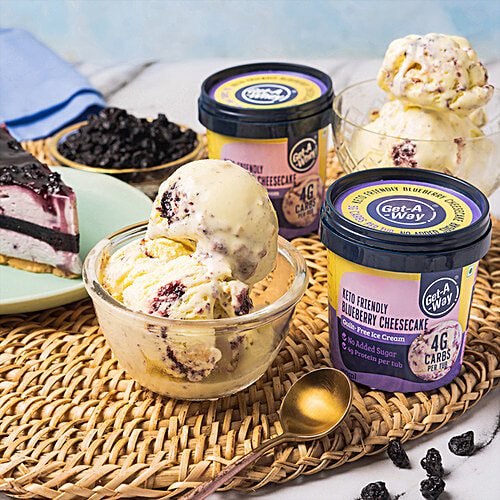 Get-A-Way Keto Friendly Blueberry Cheesecake Ice Cream, 100 ml No Added Sugar, Low Carbs, Guilt Free
