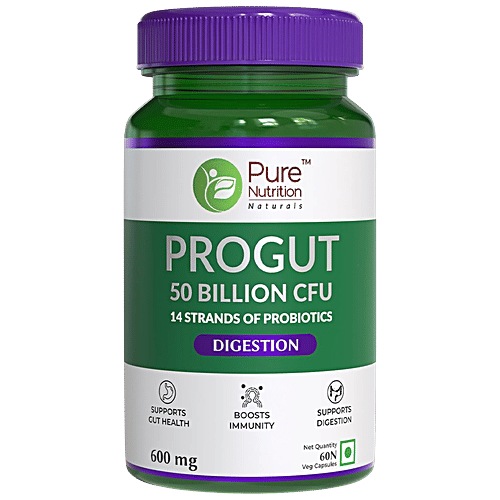 Pure Nutrition  Progut Probiotic Capsule - Supports Gut Health, Boosts Immunity, 60 pcs  