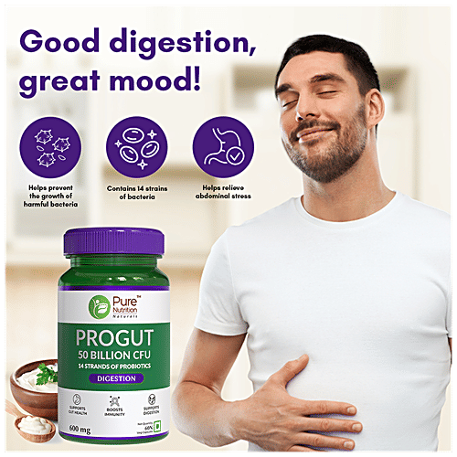 Pure Nutrition  Progut Probiotic Capsule - Supports Gut Health, Boosts Immunity, 60 pcs  