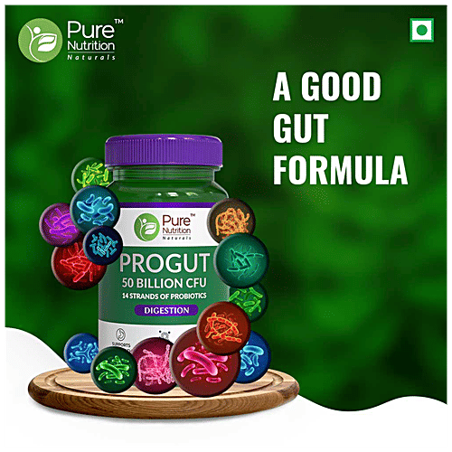 Pure Nutrition  Progut Probiotic Capsule - Supports Gut Health, Boosts Immunity, 60 pcs  