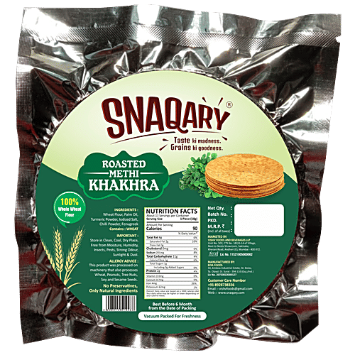 Buy Snaqary Roasted Methi Khakhra 100 Whole Wheat, Low Fat, Crispy