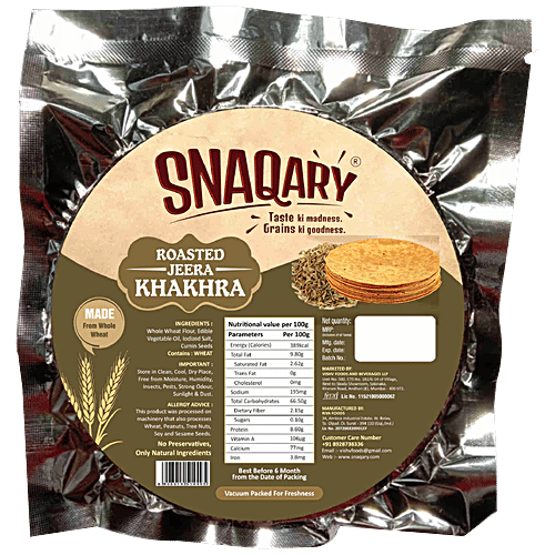 Snaqary Roasted Jeera Khakhra - Goodness Of Whole Wheat, Low Fat, Crispy, Crunchy, 200 g Vacuum Packed 