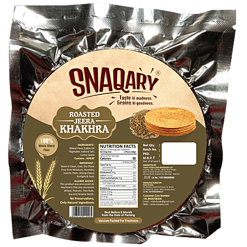 Snaqary Roasted Jeera Khakhra - Goodness Of Whole Wheat, Low Fat, Crispy, Crunchy, 200 g Vacuum Packed 