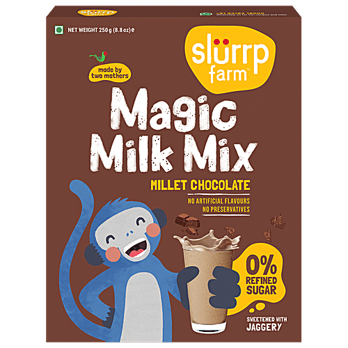 Slurrp Farm Chocolate Milk Mix - No Sugar, Sweetened With Jaggery Powder, Contains Oats & Jowar, 250 g  