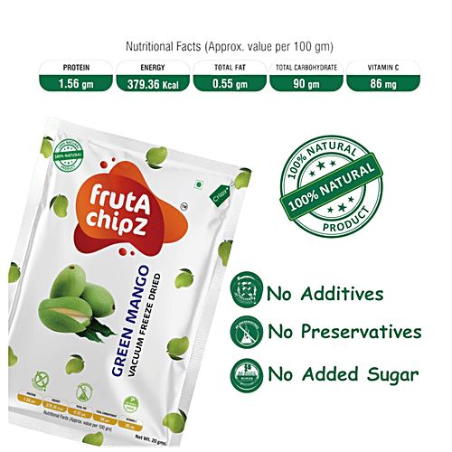 FRUTA CHIPZ Green Mango Chips - Freeze Dried, Sweet, Sour Flavour, Rich In Antioxidant, 20 g Pouch 