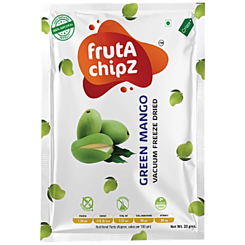 FRUTA CHIPZ Green Mango Chips - Freeze Dried, Sweet, Sour Flavour, Rich In Antioxidant, 20 g Pouch 