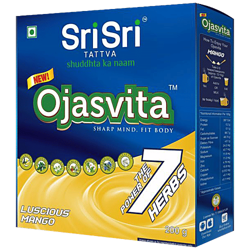 Sri Sri Tattva Ojasvita Luscious Mango - With 7 Herbs, For Sharp Mind & Fit Body, 200 g  