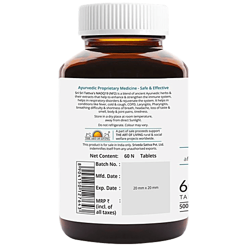 Sri Sri Tattva NAOQ19 Anti-Viral & Anti-Inflammatory Tablets - 500 mg, Boosts Immune System, 60 pcs  
