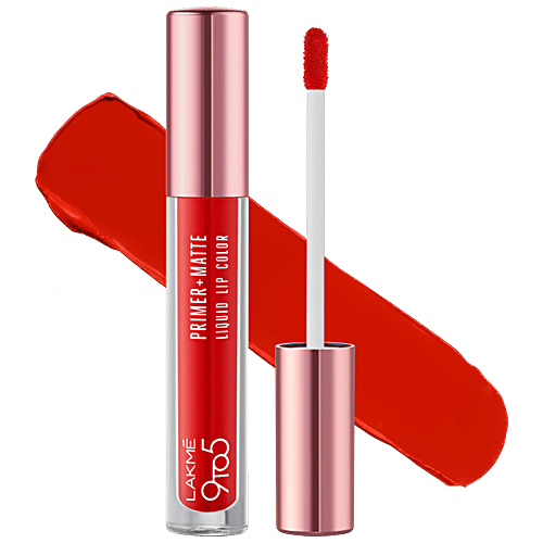 Lakme 9 To 5 Primer + Matte Liquid Lip Colour - Transfer & Smudge-Proof, 4.2 ml MR1 Fiery Scarlet 