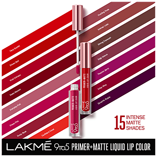 Lakme 9 To 5 Primer + Matte Liquid Lip Colour - Transfer & Smudge-Proof, 4.2 ml MR1 Fiery Scarlet 