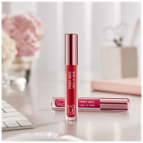 Lakme 9 To 5 Primer + Matte Liquid Lip Colour - Transfer & Smudge-Proof, 4.2 ml MR1 Fiery Scarlet 