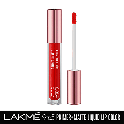 Lakme 9 To 5 Primer + Matte Liquid Lip Colour - Transfer & Smudge-Proof, 4.2 ml MR1 Fiery Scarlet 