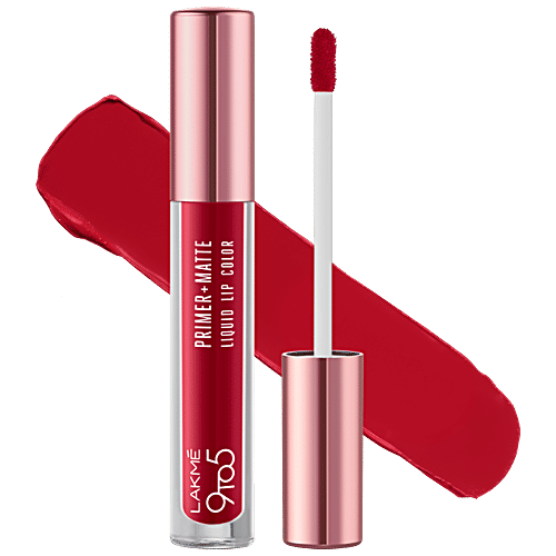 Lakme 9 To 5 Primer + Matte Liquid Lip Colour - Transfer & Smudge-Proof, 4.2 ml MR3 Vivid Crimson 