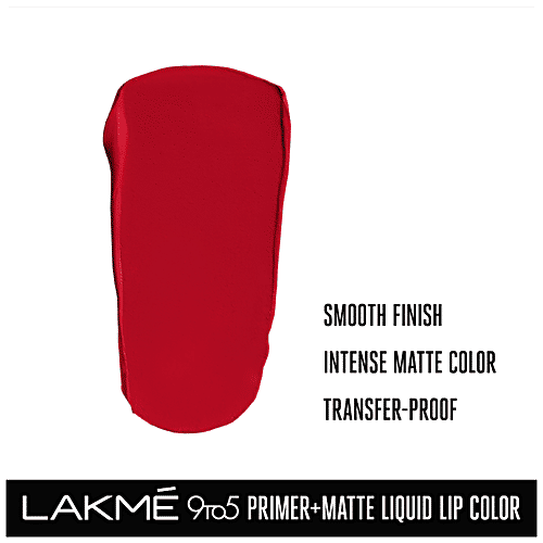 Lakme 9 To 5 Primer + Matte Liquid Lip Colour - Transfer & Smudge-Proof, 4.2 ml MR3 Vivid Crimson 