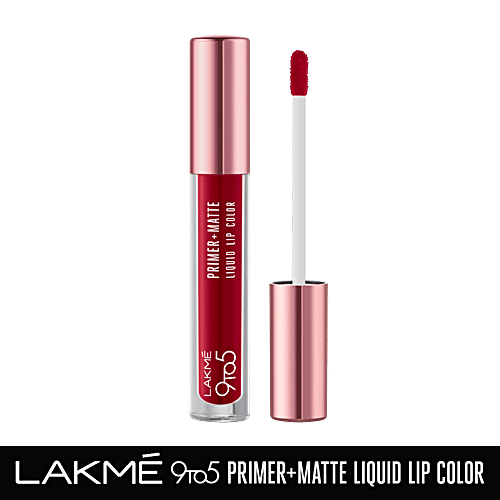 Lakme 9 To 5 Primer + Matte Liquid Lip Colour - Transfer & Smudge-Proof, 4.2 ml MR3 Vivid Crimson 