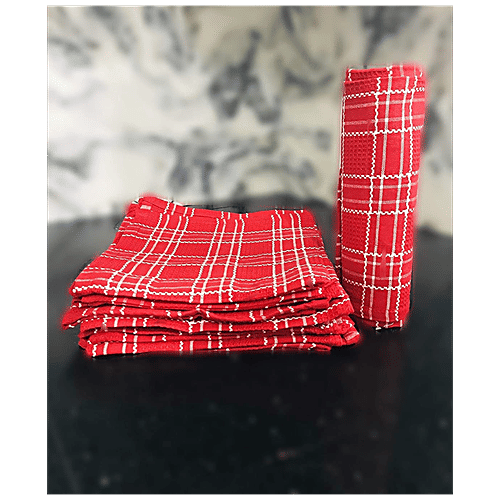 JBG Home Store Premium Kitchen Cotton Clothes - For Cleaning, 46 x 46 cm, 200 GSM, Red, 3 pcs  