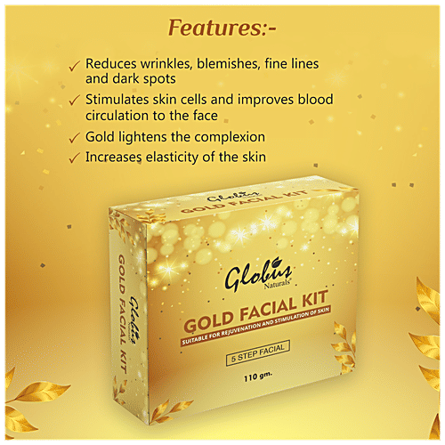 Globus Naturals Gold Facial Kit - Rejuvenates Skin, Reduces Wrinkles, Fine Lines, Paraben-Free, 110 g  