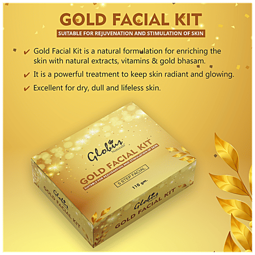 Globus Naturals Gold Facial Kit - Rejuvenates Skin, Reduces Wrinkles, Fine Lines, Paraben-Free, 110 g  
