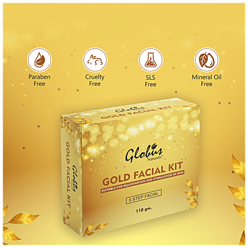 Globus Naturals Gold Facial Kit - Rejuvenates Skin, Reduces Wrinkles, Fine Lines, Paraben-Free, 110 g  