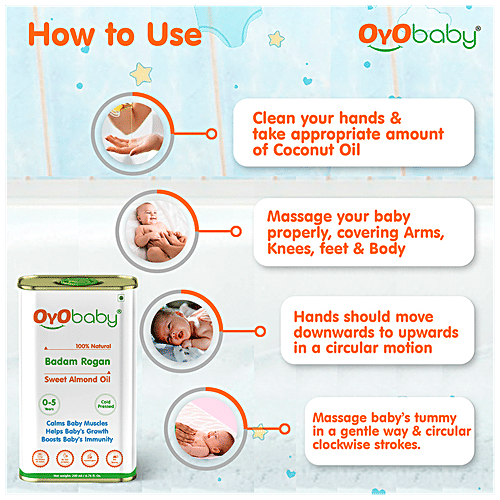 Oyo Baby Coconut Oil - Cold-Pressed, Natural, Improves Bones, For Skin & Hair, 0-5 Years, 200 ml  