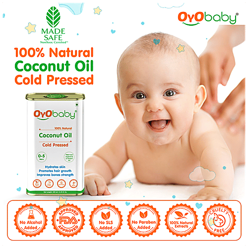 Oyo Baby Coconut Oil - Cold-Pressed, Natural, Improves Bones, For Skin & Hair, 0-5 Years, 200 ml  