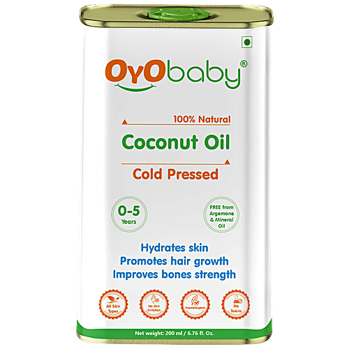 Oyo Baby Coconut Oil - Cold-Pressed, Natural, Improves Bones, For Skin & Hair, 0-5 Years, 200 ml  