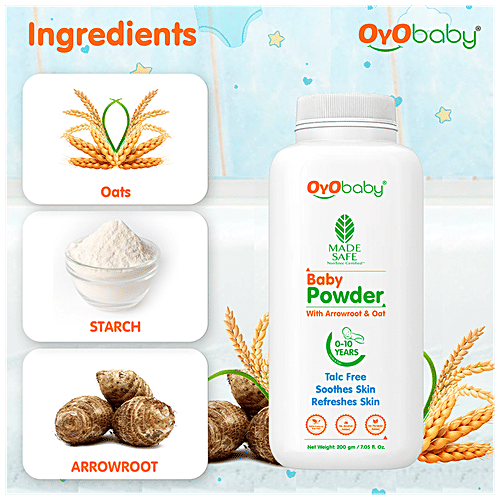 Oyo Baby Baby Powder - Arrowroot & Oat, Talc-Free, Soothes & Refreshes Skin, 0-10 Years, 200 g