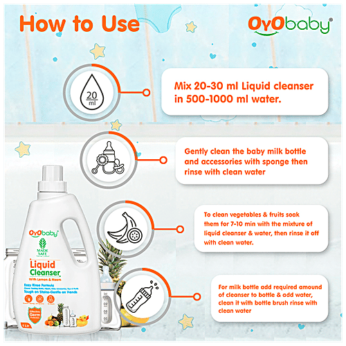 Oyo Baby Liquid Cleanser - Anti-Bacterial, For Baby Bottles, Nipples, Baby Accessories, 1 L  