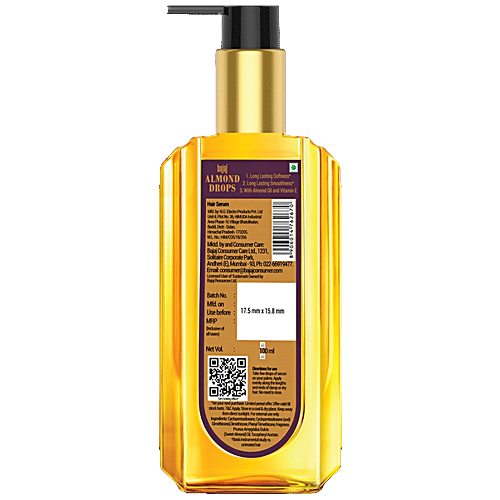 Bajaj Almond Drops Serum With Oil For Hair - Goodness Of Almond Oil & Vitamin E, Provides 3x Softer Hair, 100 ml Bottle 
