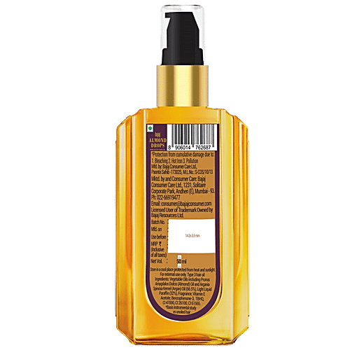 Bajaj Almond Drops Non-Sticky Hair Oil - Infused With Almond & Argan Oil, Provides 3-Way Damage Protection, 50 ml Bottle 