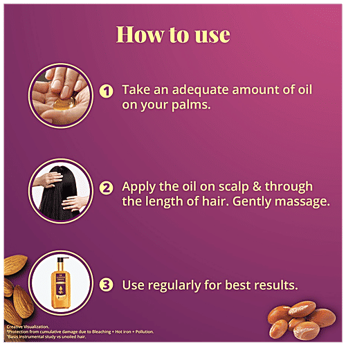 Bajaj Almond Drops Non-Sticky Hair Oil - Infused With Almond & Argan Oil, Provides 3-Way Damage Protection, 50 ml Bottle 