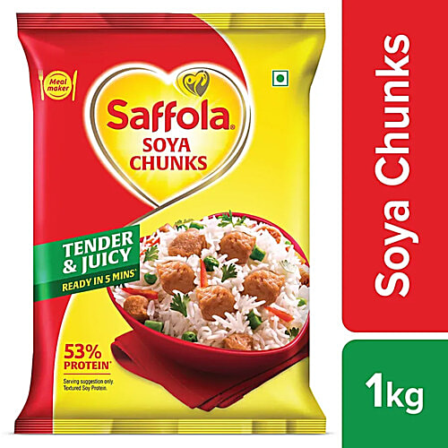 Saffola Mealmaker Soya Chunks - Tender & Juicy, High In Protein & Fibre, 1 kg  