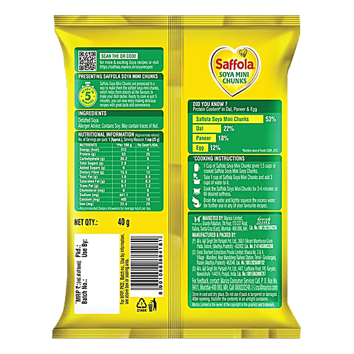 Saffola Soya Mini Chunks - Tender & Juicy, High In Protein & Fibre, 40 g