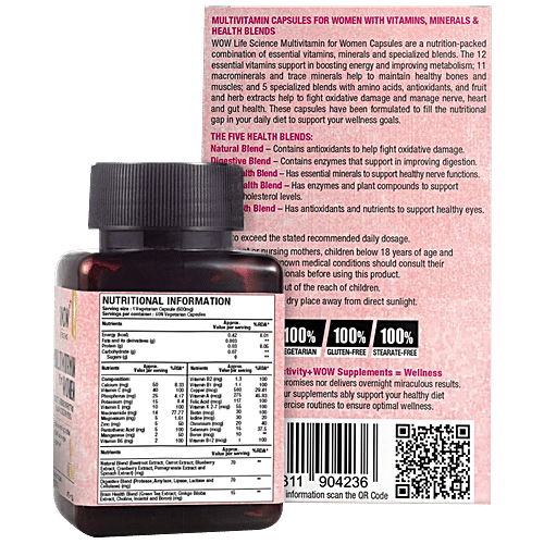 WOW Life Science Multivitamin Capsule - For Women Boosts Met, 60 pcs