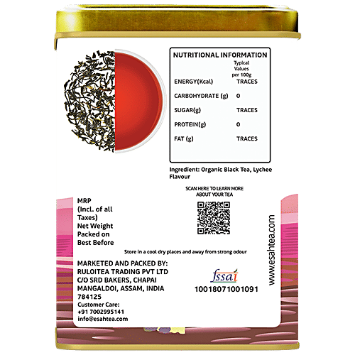 Esah Tea Organic Lychee Black Tea - Natural, Refreshing, Reduces Blood Sugar Levels, 100 g