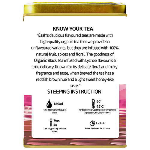 Esah Tea Organic Lychee Black Tea - Natural, Refreshing, Reduces Blood Sugar Levels, 100 g