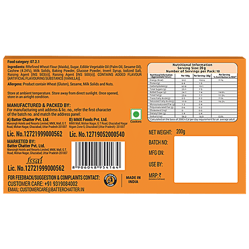 BATTER CHATTER Cashew Cookies - Crunchy Snack, Healthy, 200 g  