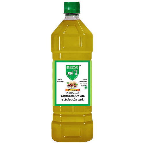 Gramiyum Chekku/Cold Pressed Groundnut Oil - Natural & Unrefined, Premium, 1 L