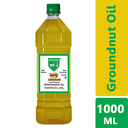 Gramiyum Chekku/Cold Pressed Groundnut Oil - Natural & Unrefined, Premium, 1 L