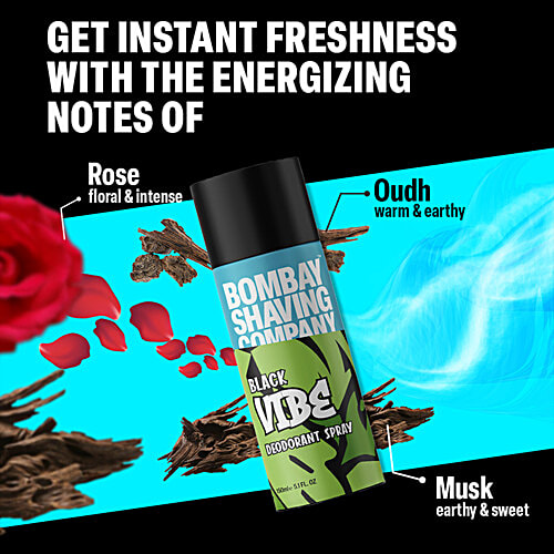 Bombay Shaving Company Black Vibe Deodorant Spray - Musky Woody Fragrance, Long-Lasting, For Men, 150 ml  