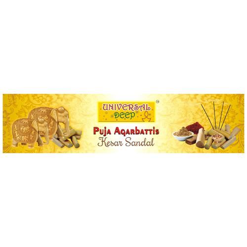 Universal Deep Puja Agarbattis/Incense Sticks - Kesar Sandal, Aromatic Fragrance, Long Lasting, 36 pcs  