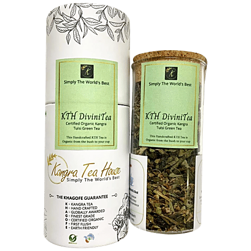 Kangra Tea House Divini Tea - Certified Organic Kangra Tulsi Green Tea, Calming, Stress Reliever, 20 g Jar 