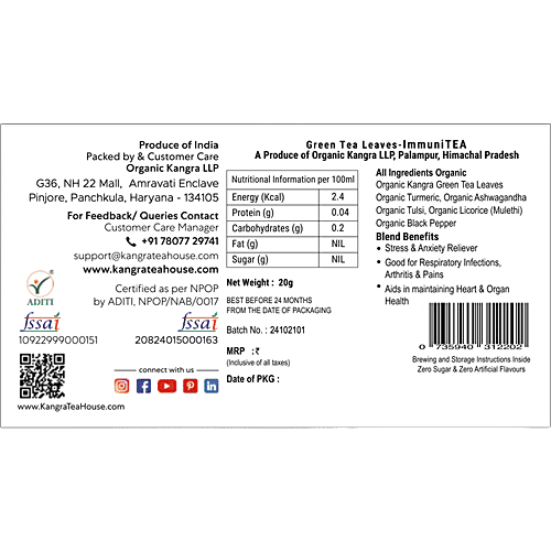 Kangra Tea House ImmuniTea - Premium Turmeric Ashwagandha Tulsi Green Tea, 20 g  Organic, Handcrafted, Whole Leaf Tea