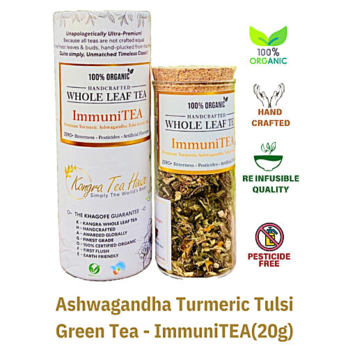 Kangra Tea House ImmuniTea - Premium Turmeric Ashwagandha Tulsi Green Tea, 20 g  Organic, Handcrafted, Whole Leaf Tea