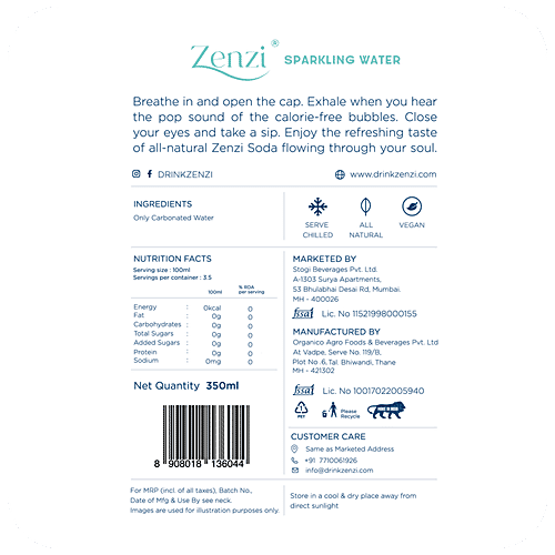 Zenzi Just Soda - Zero Calories, Sodium, Sugar, 350 ml Bottle 