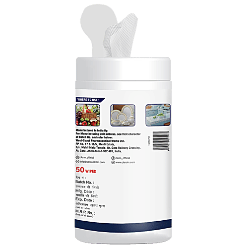 Cleno Anti-Bacterial Food Surface Wet Wipes - Cleans Milk Packs, Fruits & Crockery, Removes Germs, 50 pcs  