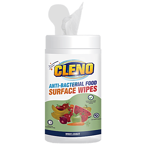 Cleno Anti-Bacterial Food Surface Wet Wipes - Cleans Milk Packs, Fruits & Crockery, Removes Germs, 50 pcs  