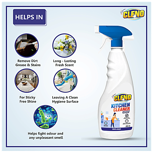 Cleno Kitchen Cleaner Spray - Removes Sticky Dirt From Gas Stove, Sink, Slab, Exhaust Fans & Cabinets, 450 ml  