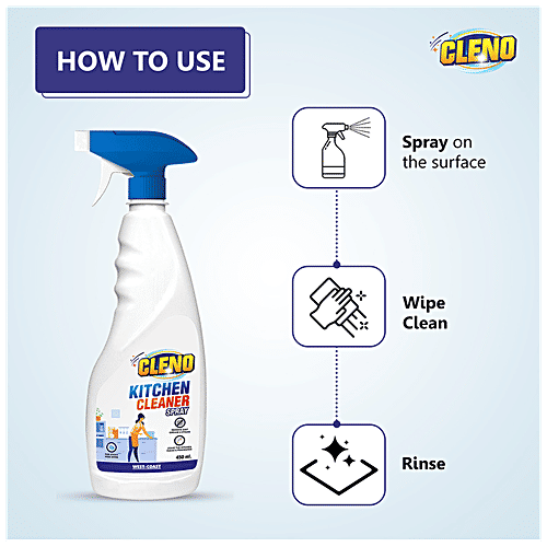 Cleno Kitchen Cleaner Spray - Removes Sticky Dirt From Gas Stove, Sink, Slab, Exhaust Fans & Cabinets, 450 ml  