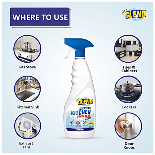 Cleno Heavy Duty Kitchen Degreaser Cleaner Spray - Removes Oil, Grease, Food Stains, Chimney, Stove Grill, 450 ml
